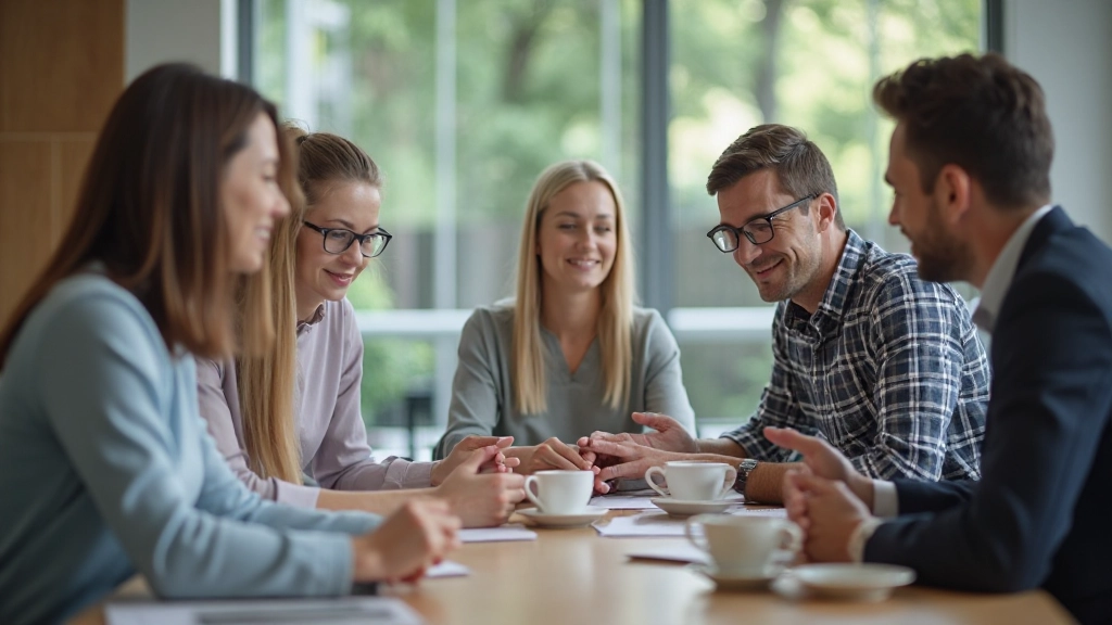 Teammeeting in modern kantoor, mensen die ideeën uitwisselen en notities maken